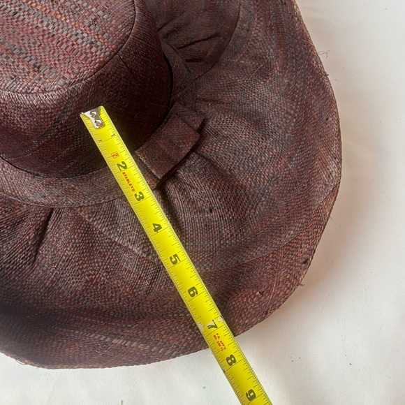 Madagascar Raffia Woven Straw Extra Wide Brim Beach Hat Flip Brim Red Brown - Picture 8 of 8